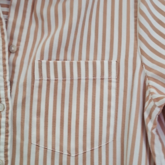 Aerie Striped Button Down Shirt - Pink and White Size S/P - Picture 4 of 7